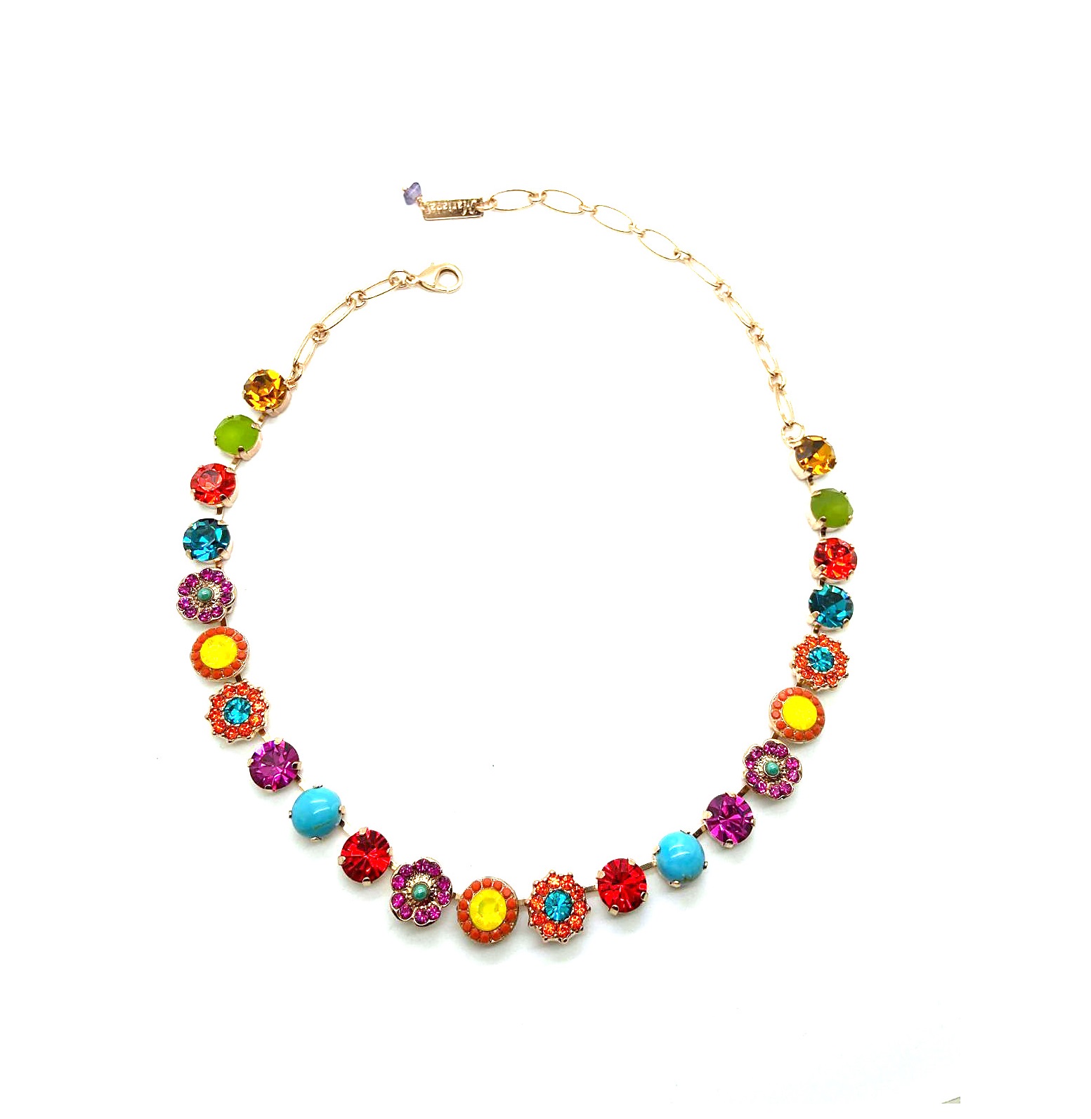N-3045-1-M1077-RG (3) Mariana Necklace Chinese Turquoise & Yellow, Fuchsia, Orange Blue Austrian Crystals Massai Africa Coll. - Image 1