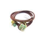 Leather Bracelet By Mariana Silk Road Coll.  Clear, Green & Light Green Austrian Crystals - Image 3