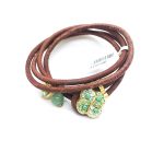 Leather Bracelet By Mariana Silk Road Coll.  Clear, Green & Light Green Austrian Crystals