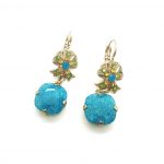 Mariana Earrings Drop Turquoise Cushion Shape & Yellow, Green Austrian Crystals kokomo Songbook Coll.