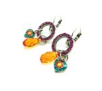 Earrings By Mariana Woman Heart Shape Fuchsia and Orange Swarovski Crystals - Image 3