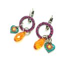 Earrings By Mariana Woman Heart Shape Fuchsia and Orange Swarovski Crystals