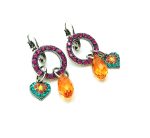 Earrings By Mariana Woman Heart Shape Fuchsia and Orange Swarovski Crystals - Image 2
