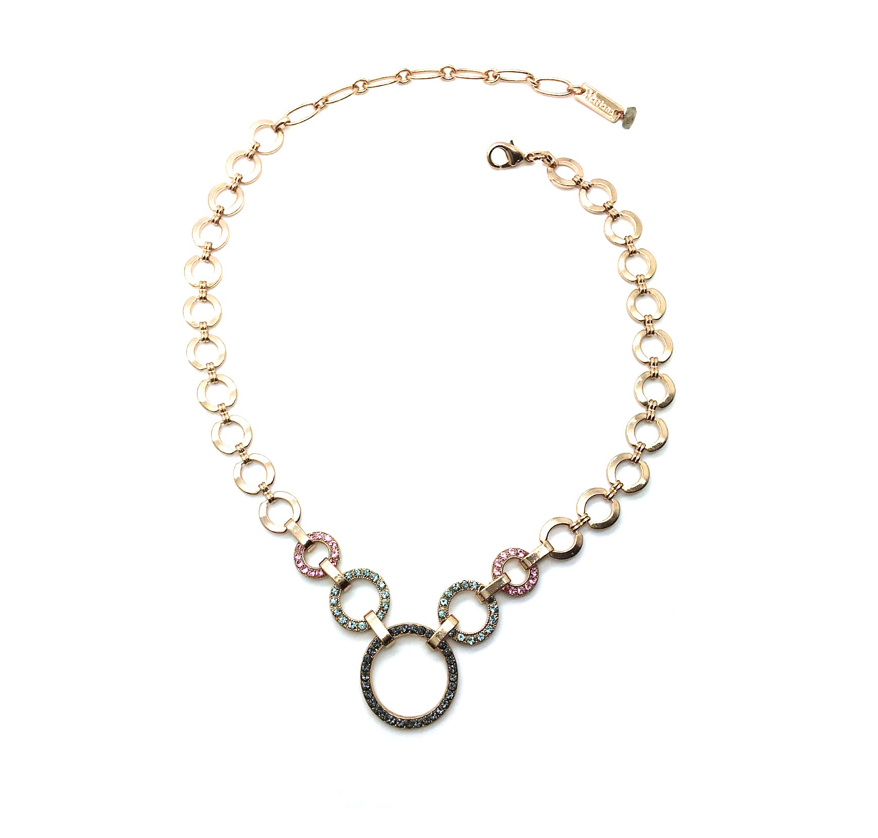 N-3039-1083-RG (1) Mariana Necklace Pink, Aqua & Black Round Circle Shape Austrian Crystals Madagascar Africa Coll. - Image 1