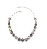 Necklace By Mariana Woman Pink, Peach Rose and Purple Swarovski Crystals