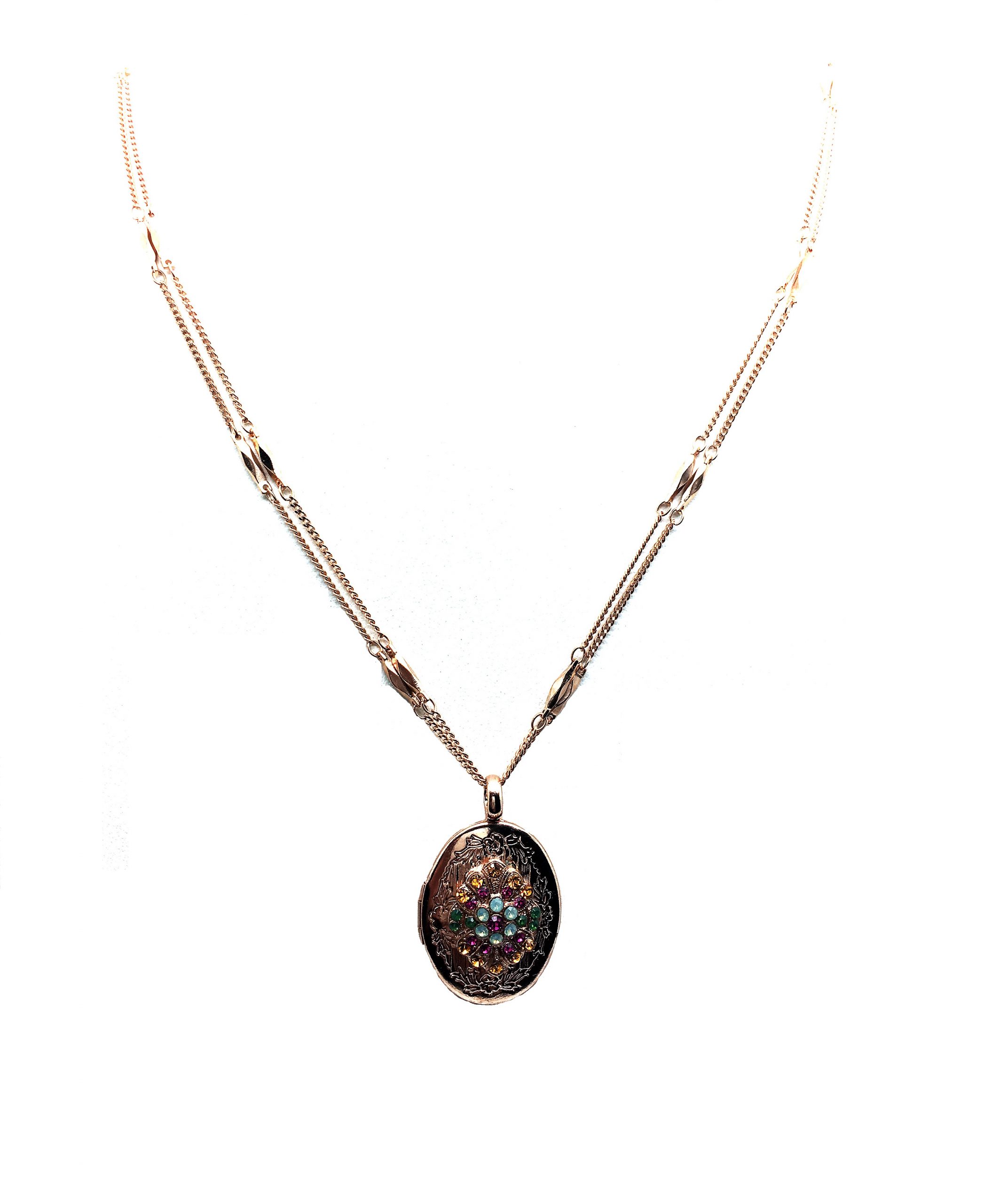 N-5003-1007-RG (5) Mariana Necklace Locket Pendant Purple, Opaque, Green & Orange Austrian Crystals Happy Day Nostalgia Coll. - Image 1