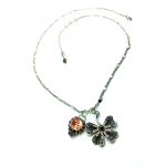 Pendant Necklace By Mariana Flower Luxury Nirvana Coll. Peach & Black Austrian Crystals