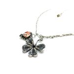 Pendant Necklace By Mariana Flower Luxury Nirvana Coll. Peach & Black Austrian Crystals - Image 2