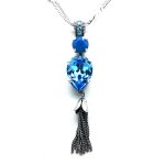 Mariana Pendant Necklace Blue Pair Shape, Aqua & Carribean Blue Austrian Crystals Zambezi Africa Coll.