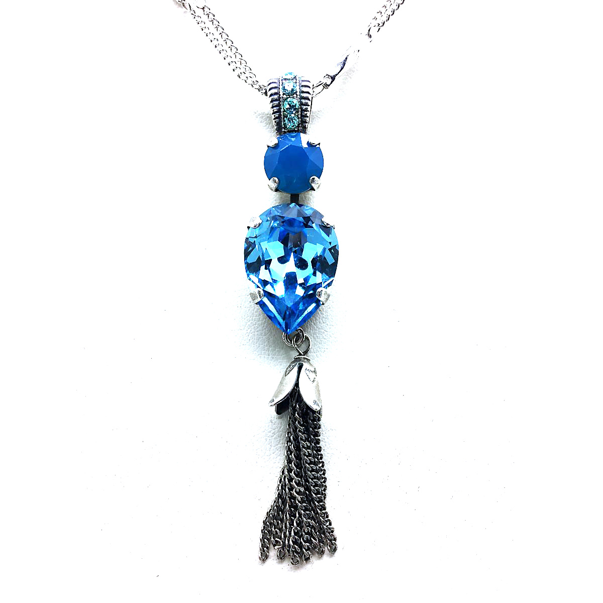 N-5098-7-1082-SP (6) Mariana Pendant Necklace Blue Pair Shape, Aqua & Carribean Blue Austrian Crystals Zambezi Africa Coll. - Image 1
