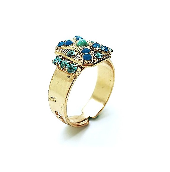 Mariana Ring Turquoise, Aqua & Carribean Blue Swarovski Crystals Zambezi Africa Coll.