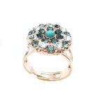 Mariana Ring Turquoise, Black Diamond, Silver & Clear Swarovski Crystals Zanzibar Africa Coll. - Image 2