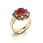 Ring By Mariana Silk Road Coll. Flower Shape Silver, Orange-Red & Fire Opaque Austrian Crystals