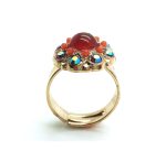 Ring By Mariana Silk Road Coll. Flower Shape Silver, Orange-Red & Fire Opaque Austrian Crystals - Image 2
