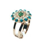 Ring By Mariana Congo Africa Coll. Flower Shape Pacific Blue, Turquoise & Green Swarovski Crystals - Image 3