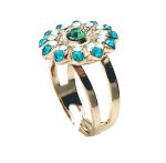 Ring By Mariana Congo Africa Coll. Flower Shape Pacific Blue, Turquoise & Green Swarovski Crystals