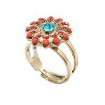 Ring By Mariana Woman Flower Shape Orange and Ocean Blue Swarovski Crystals - Image 3