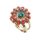 Ring By Mariana Woman Flower Shape Orange and Ocean Blue Swarovski Crystals - Image 2