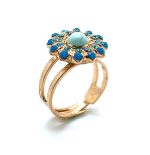 Mariana Ring Flower Shape Turquoise, Aqua Caribbean Blue Austrian Crystals Zambezi Africa Coll. - Image 3