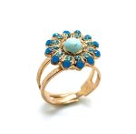 Mariana Ring Flower Shape Turquoise, Aqua Caribbean Blue Austrian Crystals Zambezi Africa Coll.