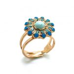 Mariana Ring Flower Shape Turquoise, Aqua Caribbean Blue Austrian Crystals Zambezi Africa Coll.