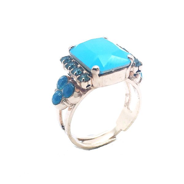 Mariana Ring Turquoise & Caribbean Blue Austrian Crystals Zambezi Africa Coll.