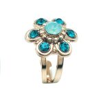 Mariana Ring Flower Shape Turquoise & Aqua Blue Austrian Crystals Congo Africa Coll.