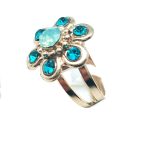 Mariana Ring Flower Shape Turquoise & Aqua Blue Austrian Crystals Congo Africa Coll. - Image 2