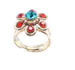 Mariana Ring Flower Shape Aqua Blue and Red Austrian Crystals Sarangetti Africa Coll. - Image 3