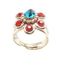 Mariana Ring Flower Shape Aqua Blue and Red Austrian Crystals Sarangetti Africa Coll.