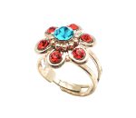 Mariana Ring Flower Shape Aqua Blue and Red Austrian Crystals Sarangetti Africa Coll. - Image 2
