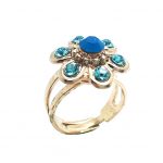 Ring By Mariana Woman Flower Shape Aqua and Blue Swarovski Crystals