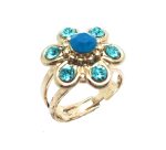Ring By Mariana Woman Flower Shape Aqua and Blue Swarovski Crystals - Image 2