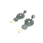 Earrings By Mariana My Treasures Coll. Handcrafted Yellow ,Clear & Purple Austrian Crystals