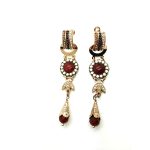 Earrings By Mariana Woman Cornelian Mineral and Amber and Brown Swarovski Crystals - Image 2