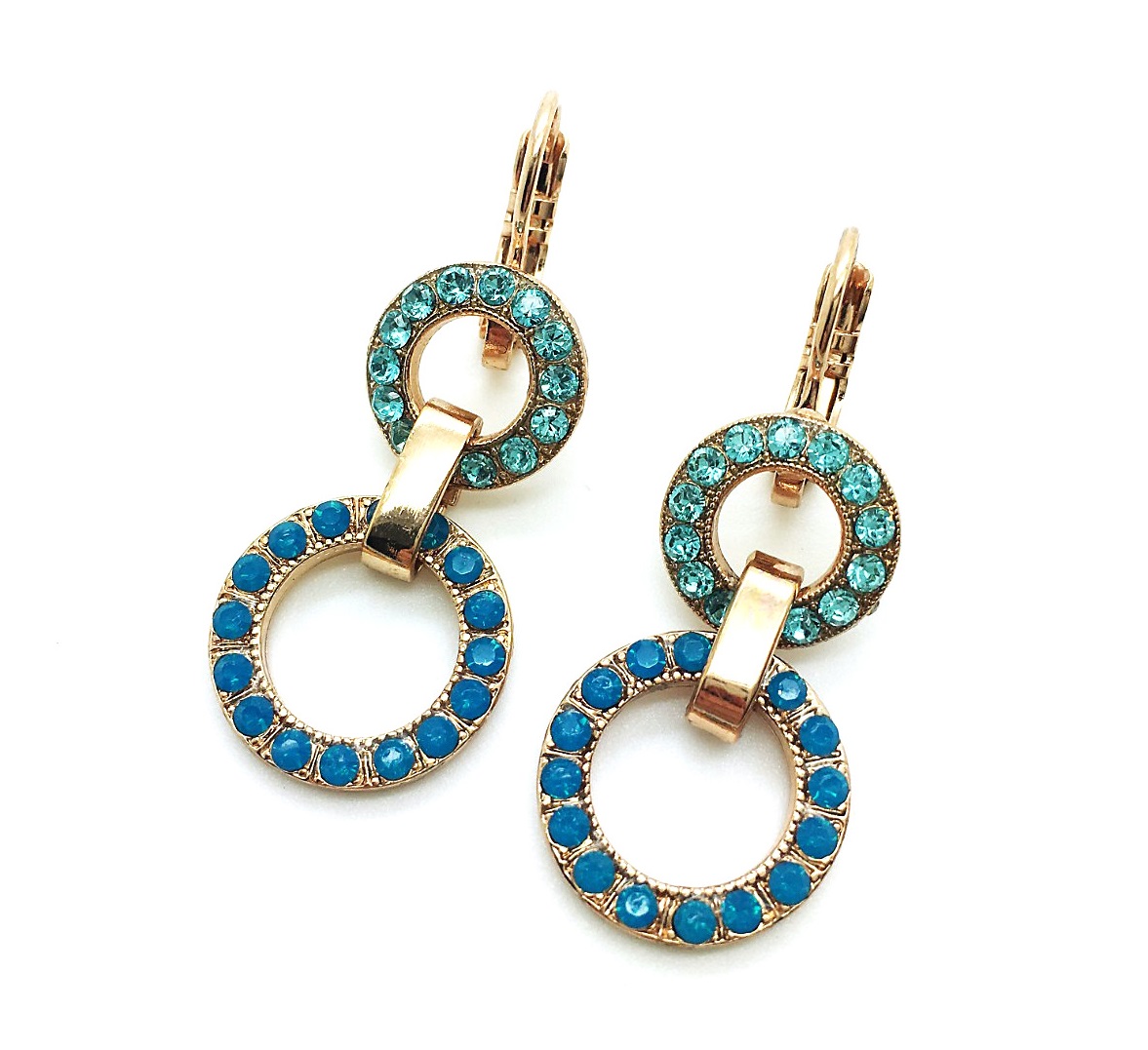 E-1039 1 1082 (6) Earrings By Mariana Zambezi Africa Coll. Round Shape Light Turquoise Austrian Crystals - Image 1