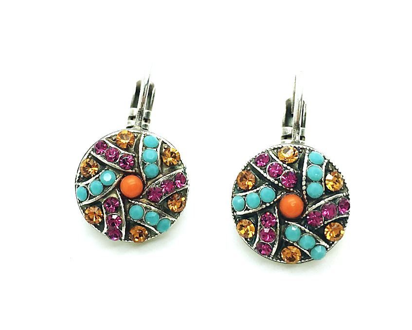 E-1059-1-1037-SP6 (6) Earrings By Mariana Woman Elegant Opal and Turquoise Flower Shape Swarovski Crystals - Image 1