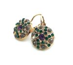 Mariana Earrings Flower Shape Forest Green & Fuchsia Austrian Crystals Tigris Silk Road Coll.