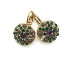 Mariana Earrings Flower Shape Forest Green & Fuchsia Austrian Crystals Tigris Silk Road Coll. - Image 2