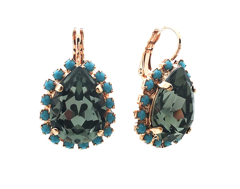 E-1098-3-1081-RG6 (1) Mariana Earrings Green & Turquoise Crystal Pair Shape Zanzibar Africa Coll. - Image 1