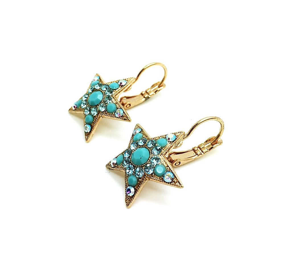 E-1106-2672-RG (4) Mariana Earrings Star Shape Turquoise & Aquamarine Austrian Crystals Bliss Nirvana Coll. - Image 1