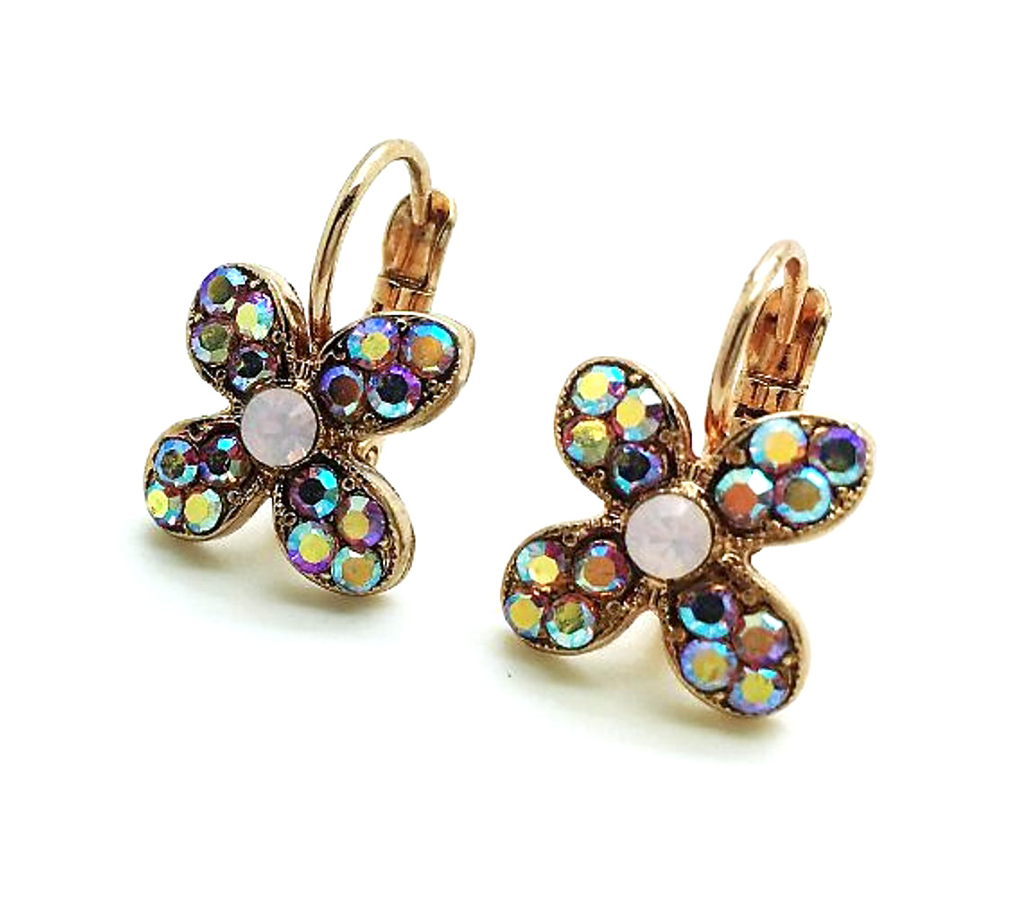 E-1138-223-RG6 (3) Mariana Earrings Flower Shape Rose Opal & Rose Austrian Crystals Antigua Caribbean Life Coll. - Image 1