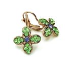 Earrings By Mariana Woman Flower Shape Peridot and Tanzanite Swarovski Crystals - Image 4