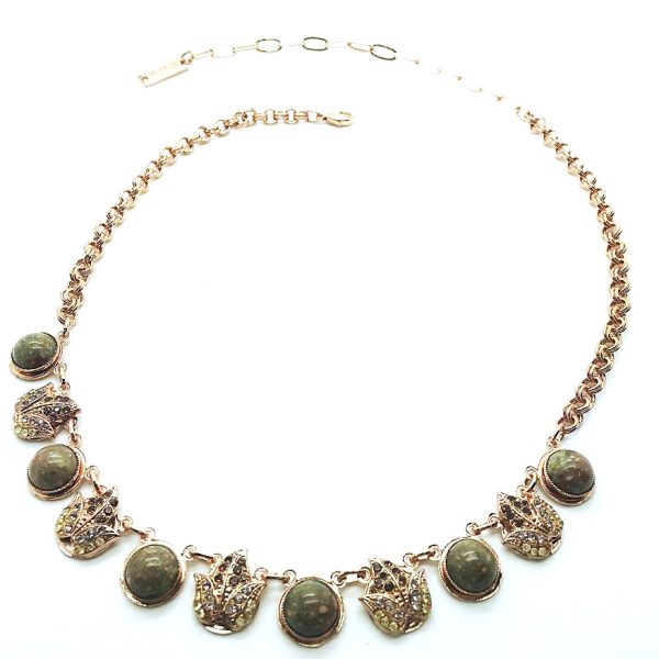 Necklace Pendant By Mariana Woman Amber, Green and Topaz Leaves Shape Swarovski Crystals-RG