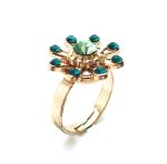 Ring By Mariana Woman Flower Shape Green and Ocean Blue Swarovski Crystals - Image 2