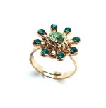 Ring By Mariana Woman Flower Shape Green and Ocean Blue Swarovski Crystals