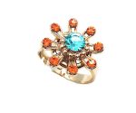 Ring By Mariana  Africa Coll. Flower Shape Orange and Aqua Swarovski Crystals - Image 3