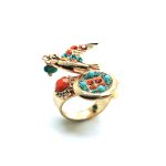 Mariana Ring Bird Shape Orange, Turquoise & Aqua Blue Swarovski Crystals Serengeti Africa Coll. - Image 2