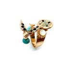 Mariana Ring Bird Shape Black, Turquoise, White & Clear Swarovski Crystals Zanzibar Africa Coll.