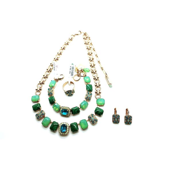 Jewelry Set By Mariana Africa Coll. Turquoise, Aventurine, Malachite, Green Quartz Minerals & Swarovski Crystals